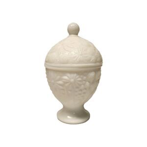 Vintage Footed Candy Dish w/Lid, Milk Glass by Avon 6 1/4" Raised Flowers Dots